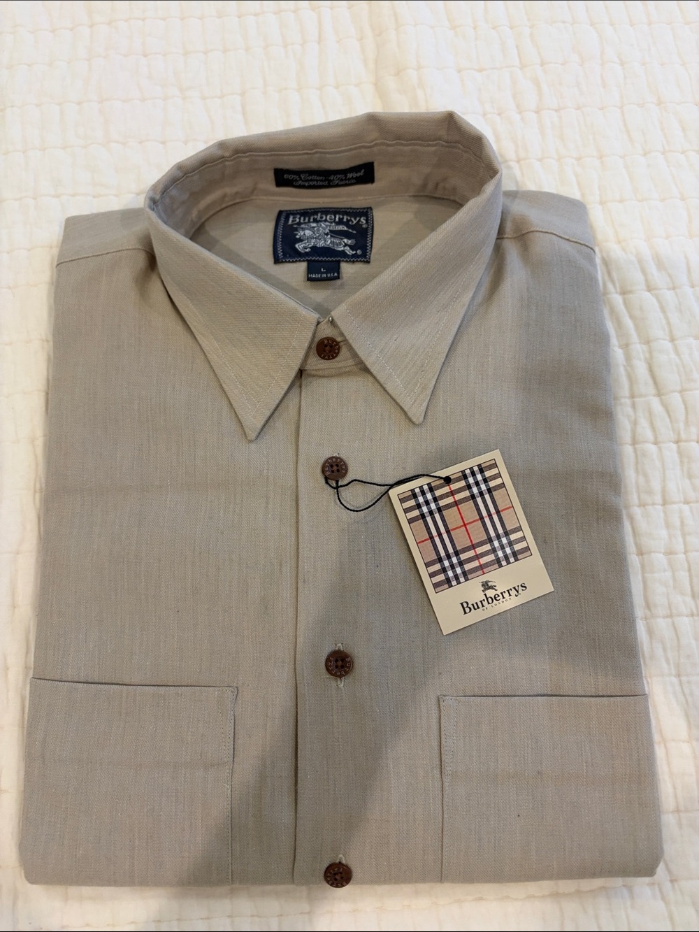 Burberry’s Vintage Men's Cotton/Wool Button-Down Shirt. Size L. NWT